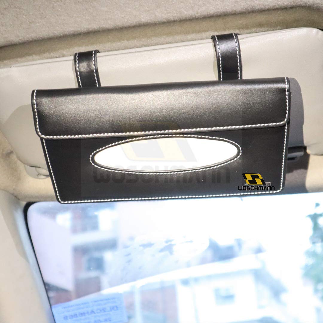 Black Car Sun Visor Tissue Box Holder,Dermasy Hanging Car Sparkly Crystal PU Leather Napkin Case Holder Bling car Accessories for Women and Ladies 