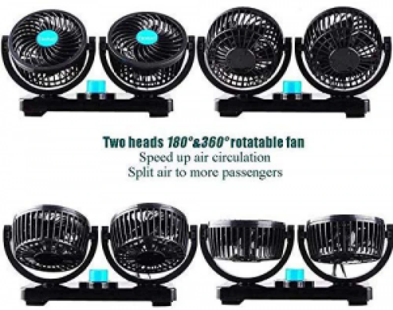 360 Degree Rotatable Car Fan Portable Vehicle Fan 3 Speed Strong Wind Dual Head Fans Car Auto Cooling Air Circulator Fan Vehicle Cooling Fans for Various Cars and Home 