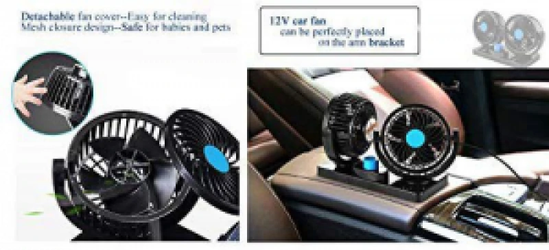 Powerful Quiet 2 Speed Rotatable Dashboard Auto Fan with Summer KanCai 12V Car Fan 360 Degree Rotation Adjustable Dual Head Car Auto Cooling Air Fan 